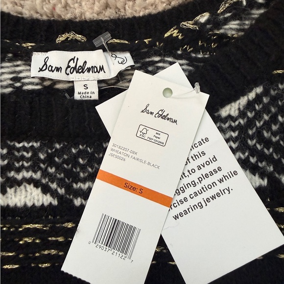 Sam Edelman Black and White Patterned Women's Sweater - Cozy Fair Isle Knit - Picture 6 of 7